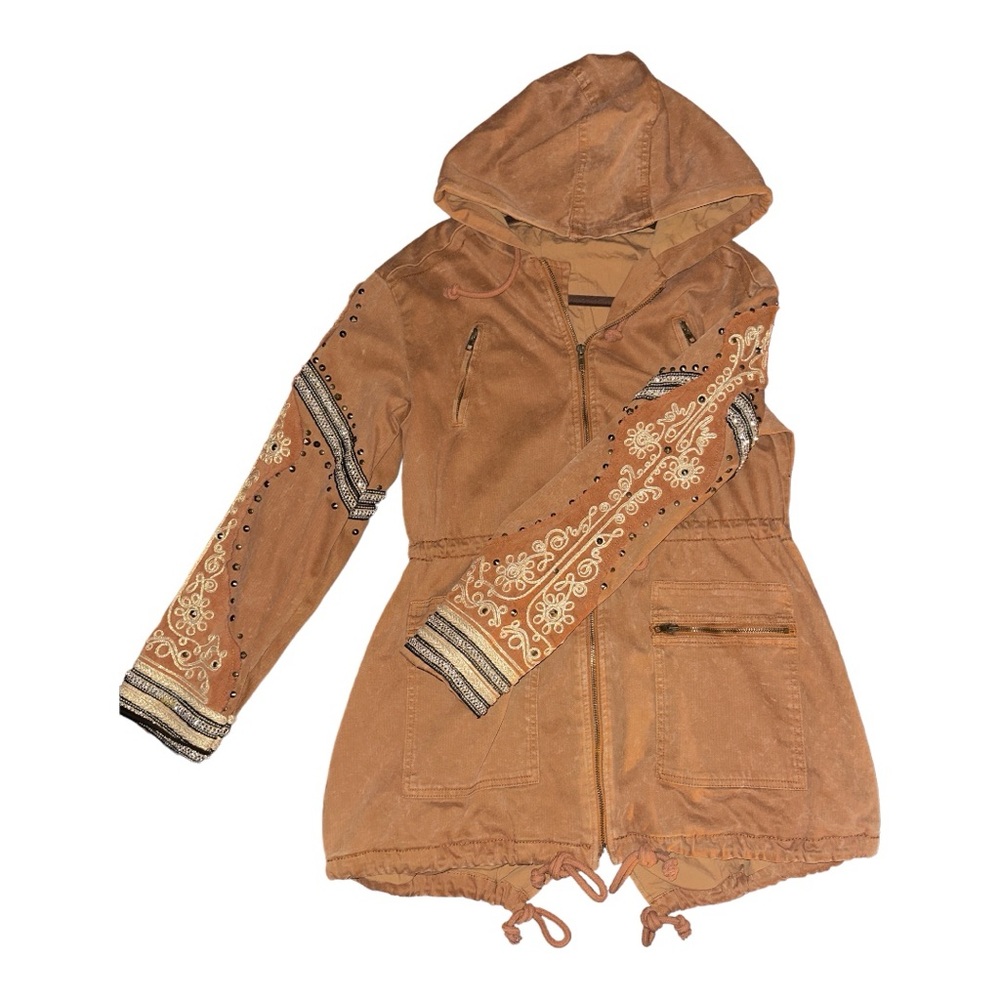 Free People Golden Quills Embellished Military Jacket